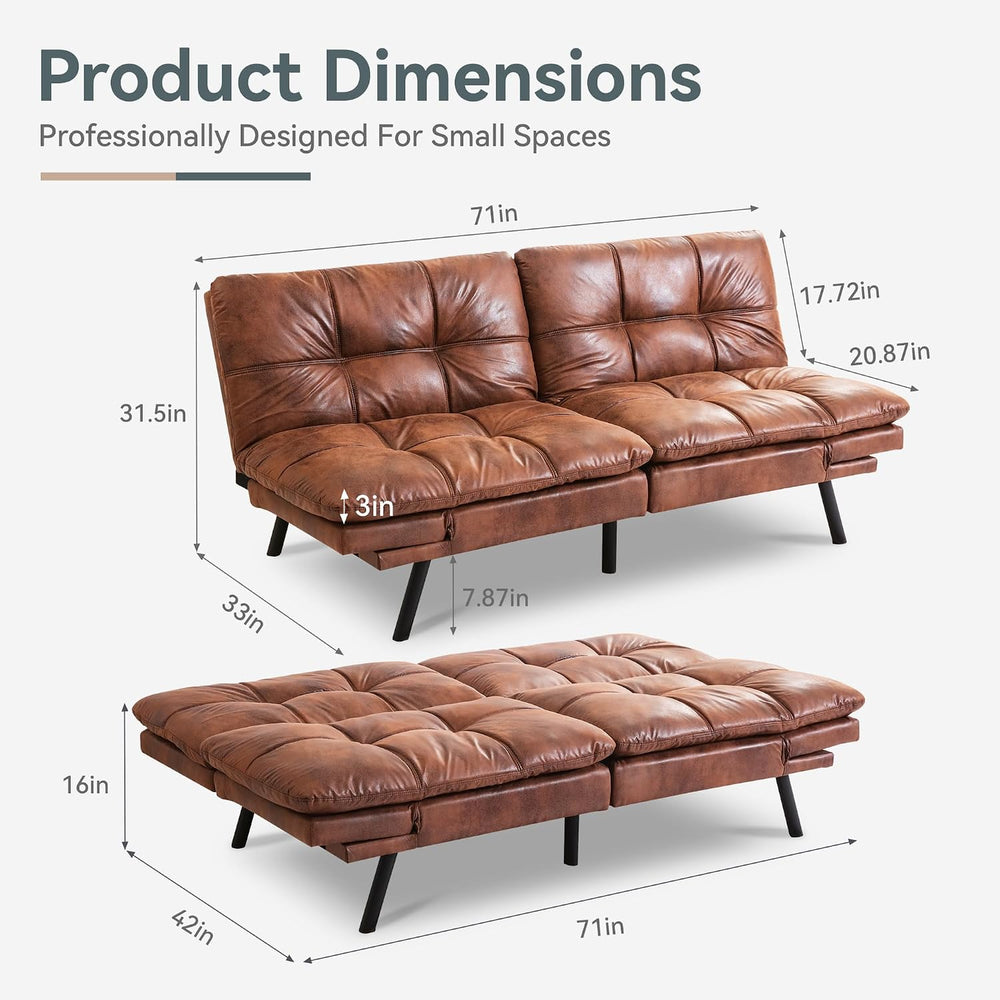 Futon Sofa Bed Convertible Couch, Brown Faux Leather Sofa Bed