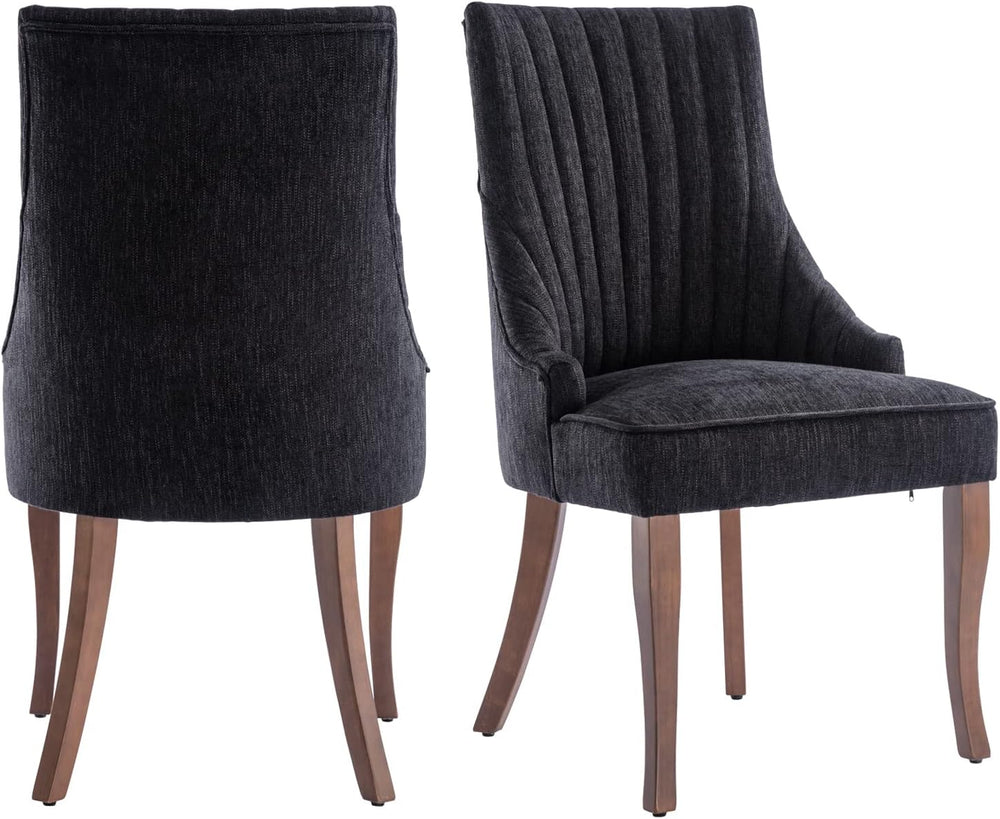 mikibama Linen Dining Chairs Set of 2 Channel Tufted Kitchen Dinner Chair Com...
