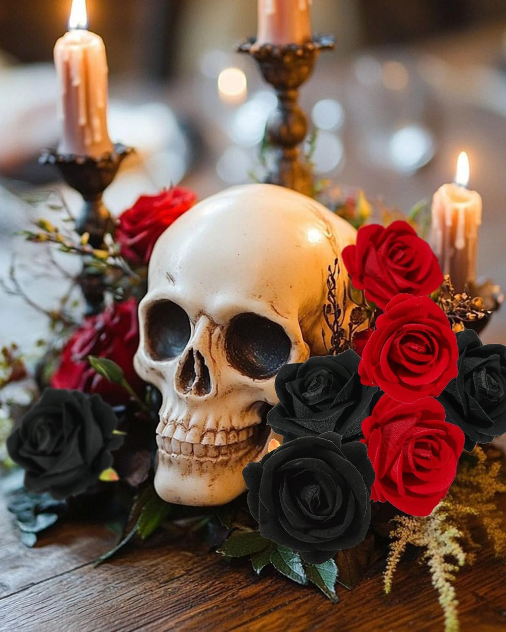 Coferset 50pcs Velvet Artificial Roses Flowers in Bulk,Black