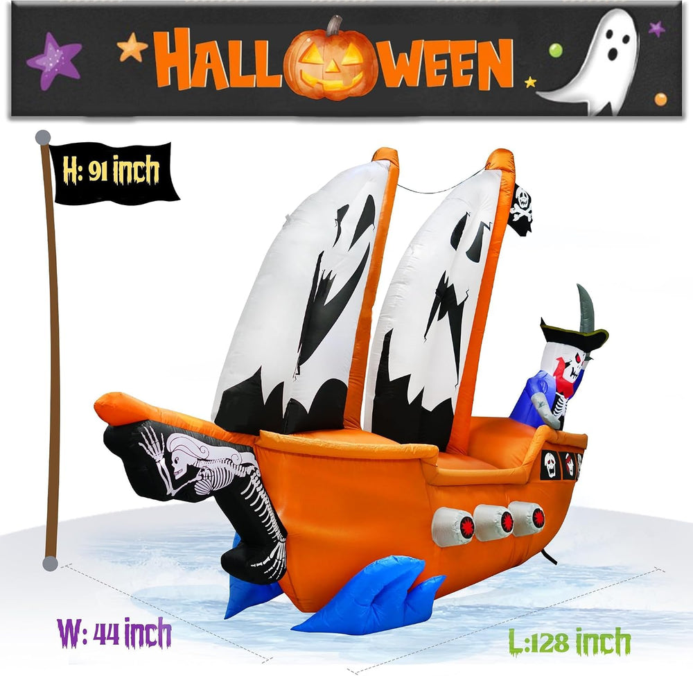 10FT Length Halloween Pirate Ship Inflatable with Pirate, Halloween Decoratio...