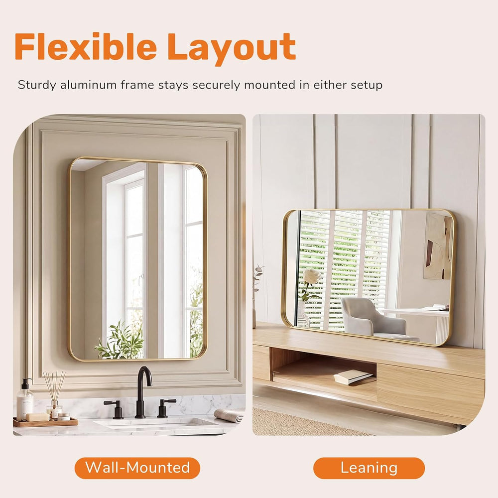 Sweetcrispy Bathroom Wall Mirror, 36x24 Inch Mirror for Over Sink, Gold