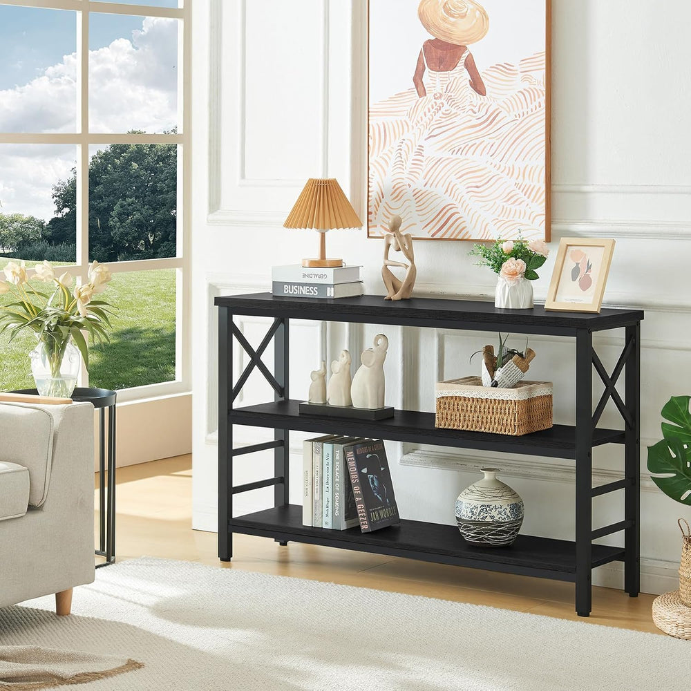 Hombazzar 3-Tier Sofa Table,Consoles Table for Entryway,Black 47"