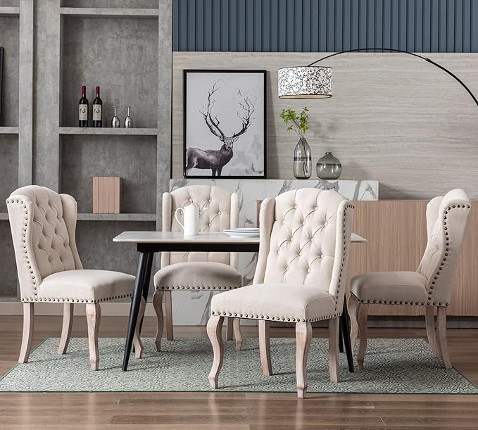 Upholstered Dining Chairs Set of 2 for Kitchen and Dining Room Farmhouse Fabr...