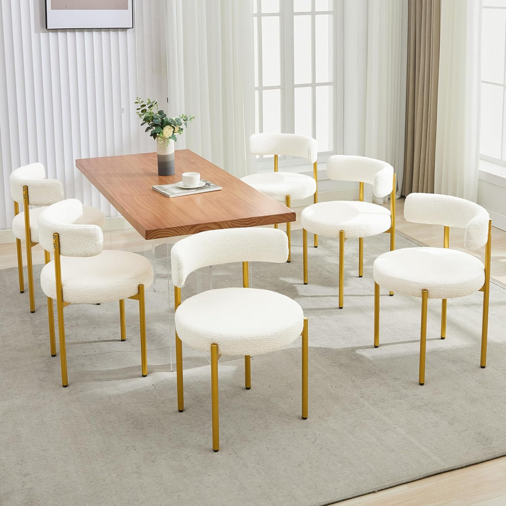 Boucle Dining Chairs Set of 6, Mid Century Modern Dining Room Chairs with Bar...