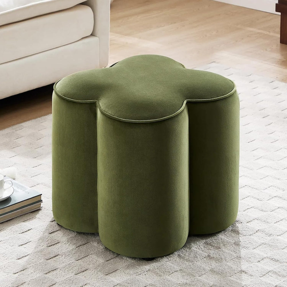 Zesthouse Flower Pouf Ottoman Foot Rest, Velvet Fabric Poofy Ottoman Stool
