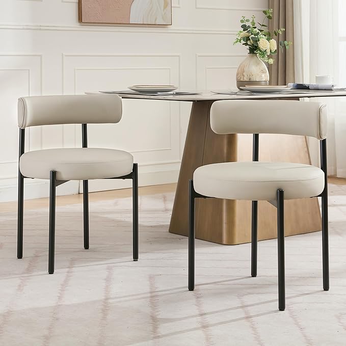 Faux Leather Dining Chairs Set of 6, Upholstered Kitchen and Dining Room Chai...