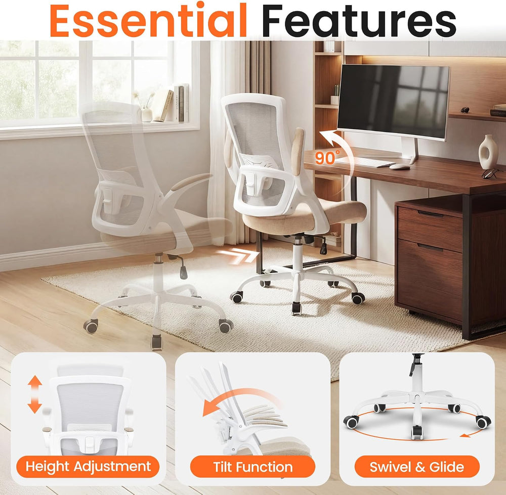 NEO CHAIR Office Desk Mesh Chair with Adjustable Ergonomic Lumbar, Beige