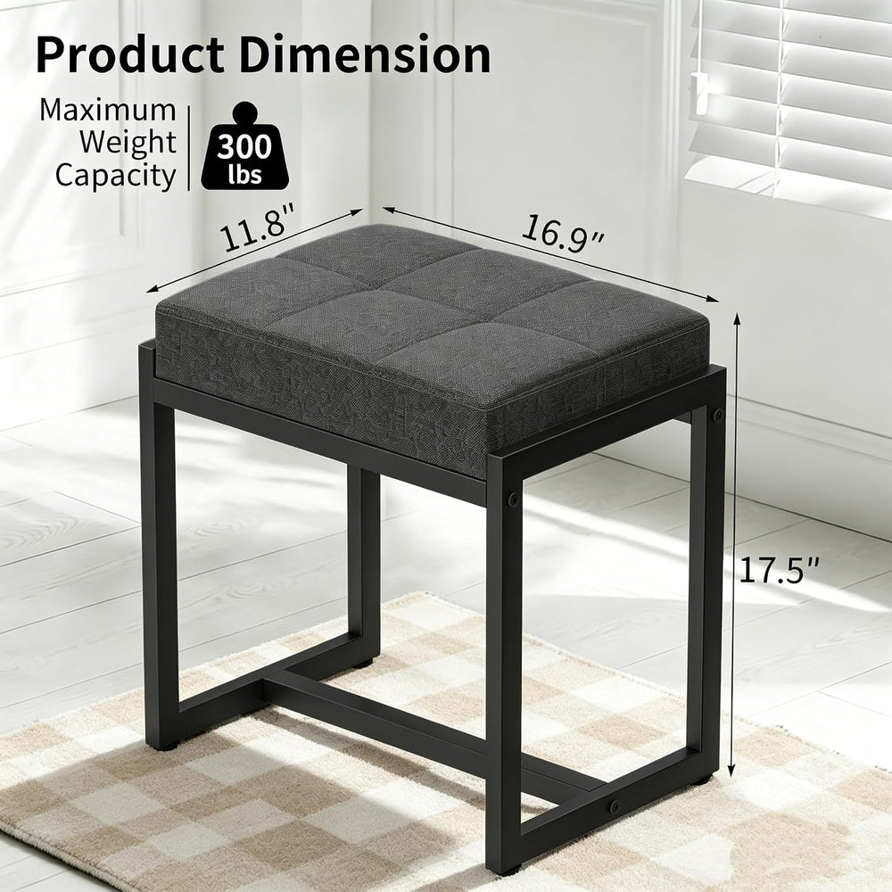 Vanity Stool, Vanity Chair Stools for Makeup Room, Square Linen Makeup Stool ...
