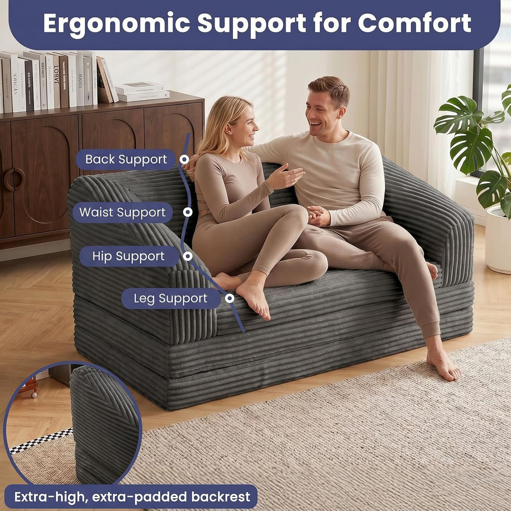 Convertible Sofa Bed, 3-in-1 Foldable Loveseat Couch with Armrest, Corduroy F...
