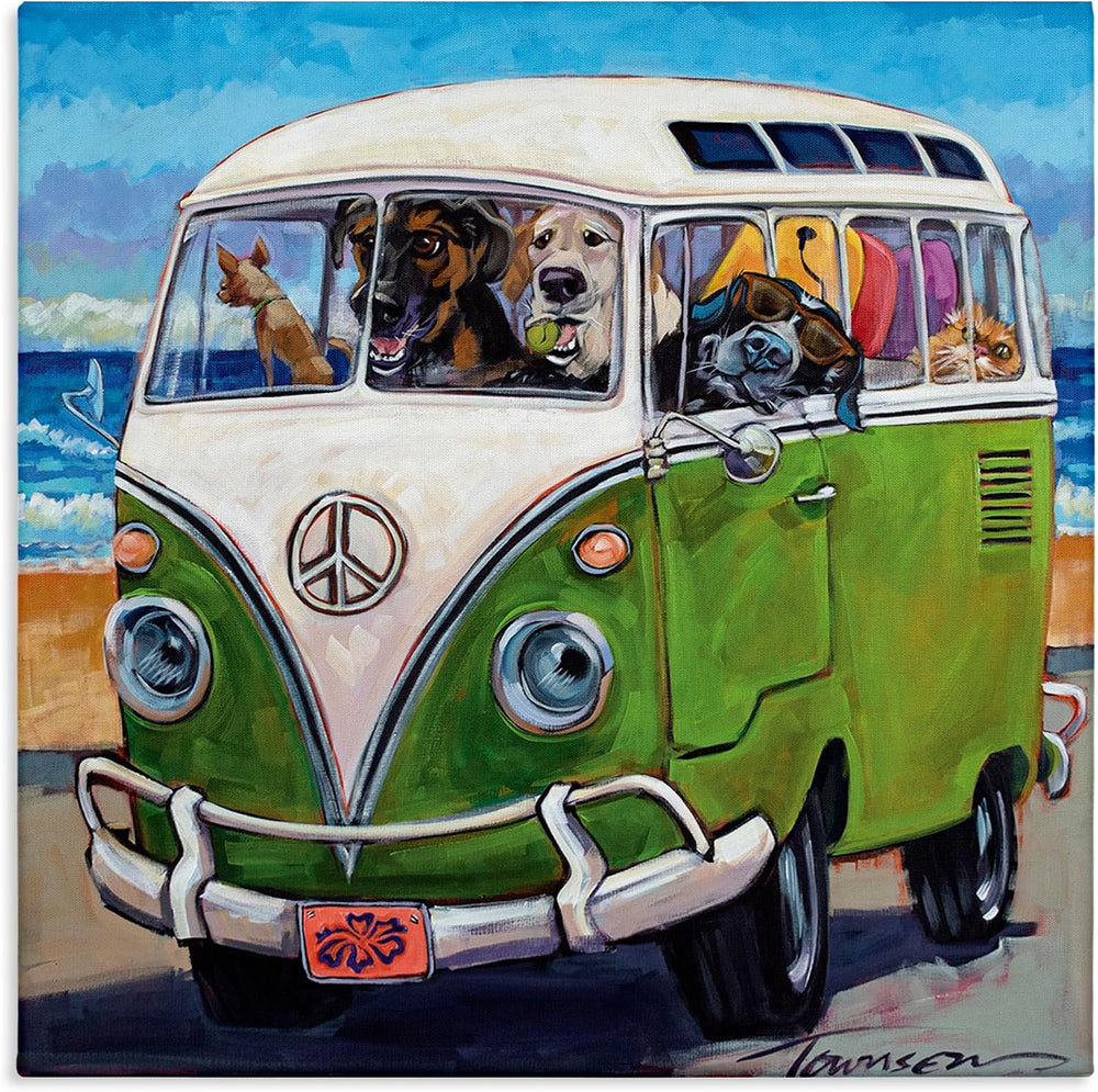 'Dogs Driving Retro Van'| Canvas Art