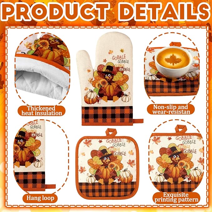 Fanfanwin 10 Pcs Fall Thanksgiving Turkey Kitchen Decor Set Kitchen Towels Pot