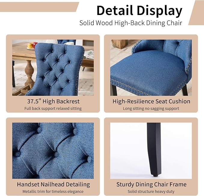 Modern Dining Chairs Set of 6, Tufted Upholstered Dining Chairs with Solid Wo...