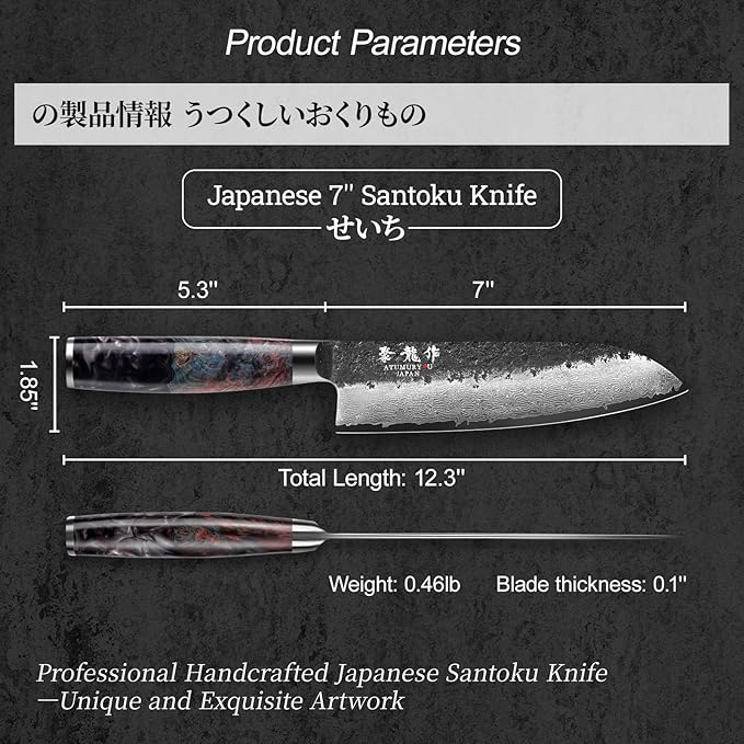 Japanese Santoku Knife 7 Inch, Hand Forged 67 Layers Damascus VG10 Steel Core