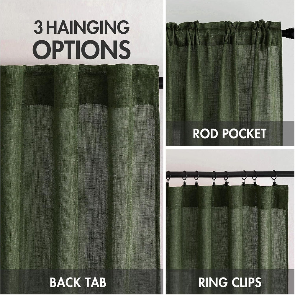 MIULEE Olive Green Linen Curtains 52x84 Inch Length for Bedroom Living Room