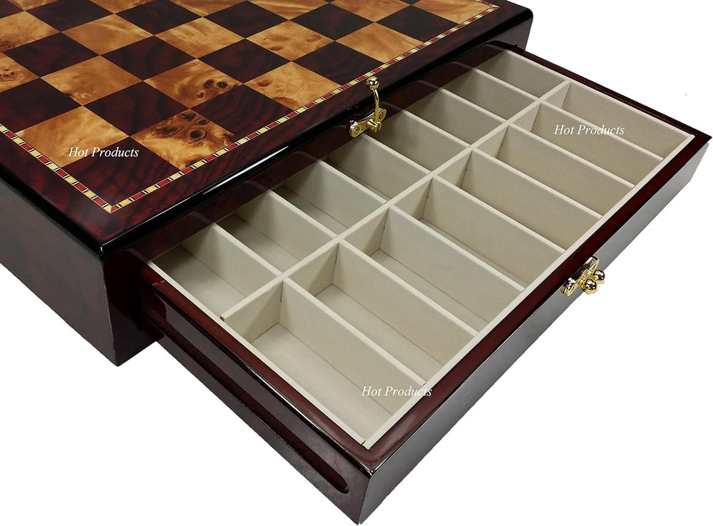 20 inch High Gloss Chess Storage Board Cherry and Burlwood Color 2 1/8 inch S...
