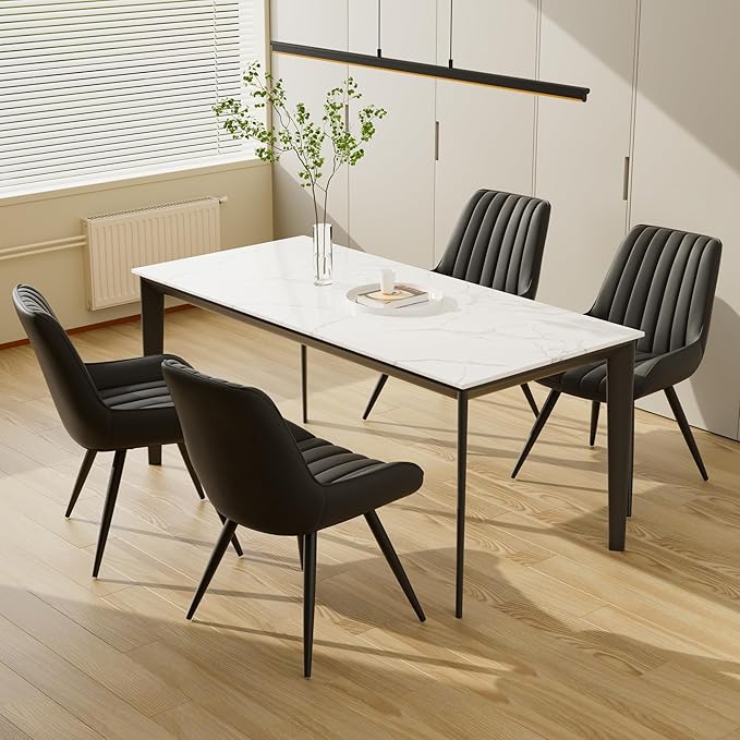 Mid Century Modern Dining Chairs Set of 4, Soft Cushion Upholstered Fabric Ki...
