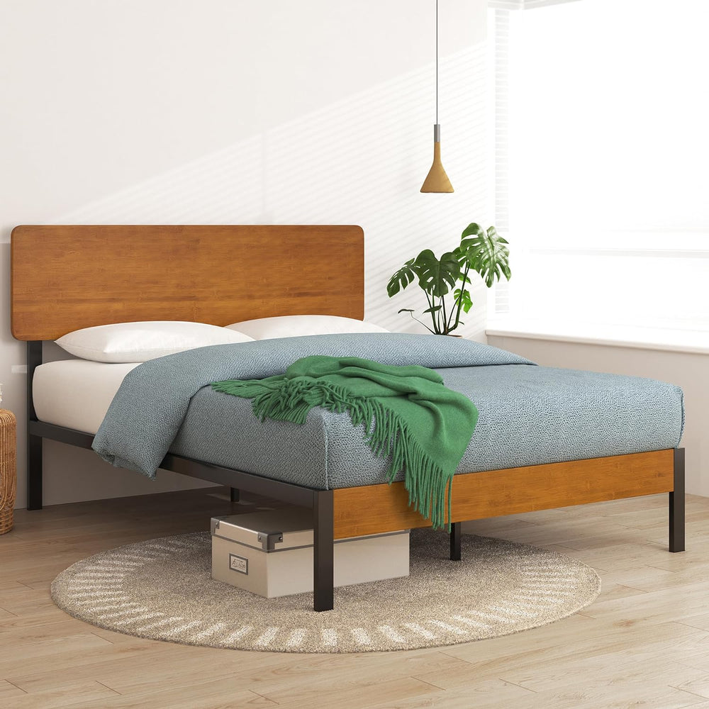 ZINUS Olivia Metal and Wood Platform Bed Frame / No Box Spring Needed / Wood ...