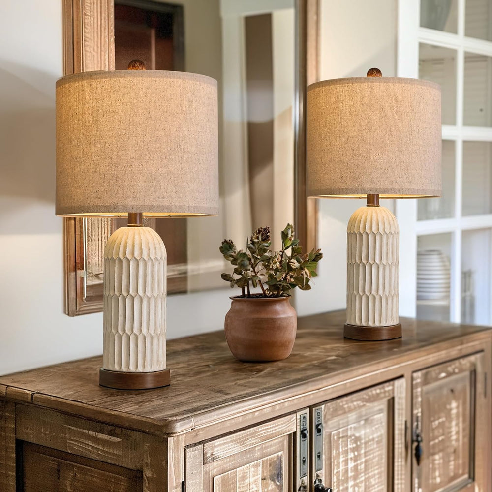 22" Bedside Table Lamps Set of 2, Farmhouse Lamp with USB A+C,Brown