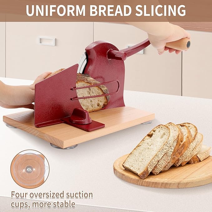 CAWIU Manual Bread Slicer with Hand Crank- Adjustable Thickness Bread Cutter