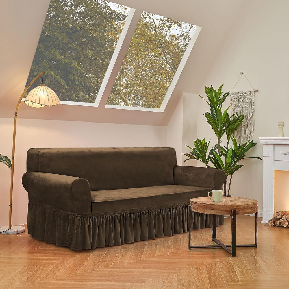 NICEEC Brown Armchair Covers Arm Chair Cover Armchair Slipcovers with Skirt