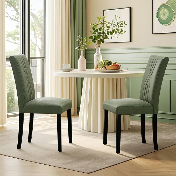 VECELO Upholstered Dining Chairs Set of 2, Modern PU Leather and Solid Wood L...