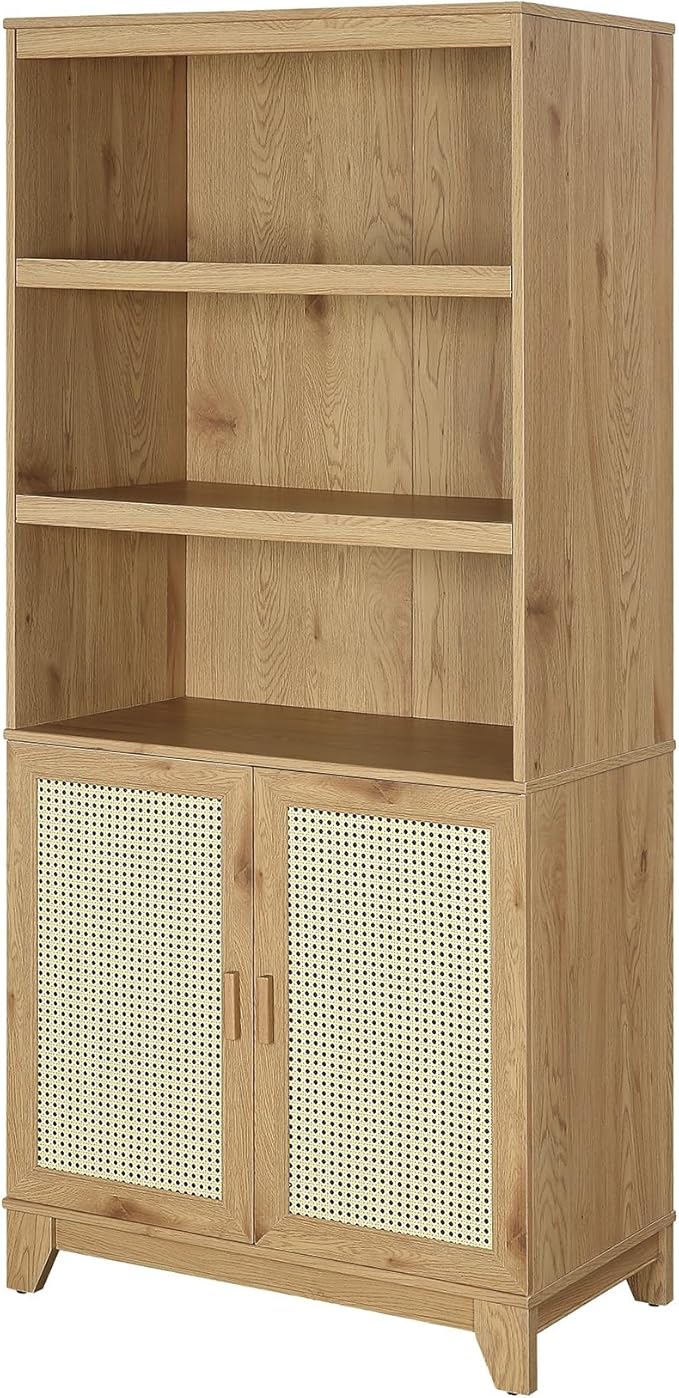 Manhattan Comfort Sheridan Modern Cane Bookcase with Adjustable Open Shelves,...