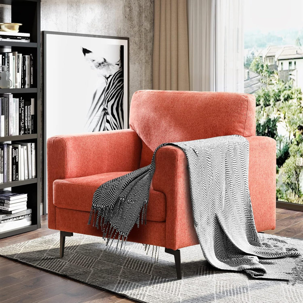 CDCASA Oversized Accent Chair, Linen Mid Century Chair 1PC, Coral Pink
