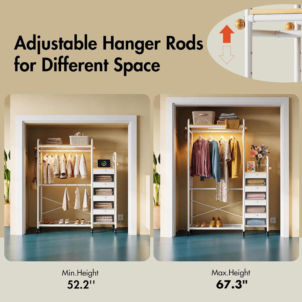 WLIVE Dresser with Hanging Rack, 4 Drawer Dresser for Bedroom, Natural Oak