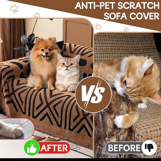 HANDONTIME Boho Couch Cover Geometric Striped Pet Covers
