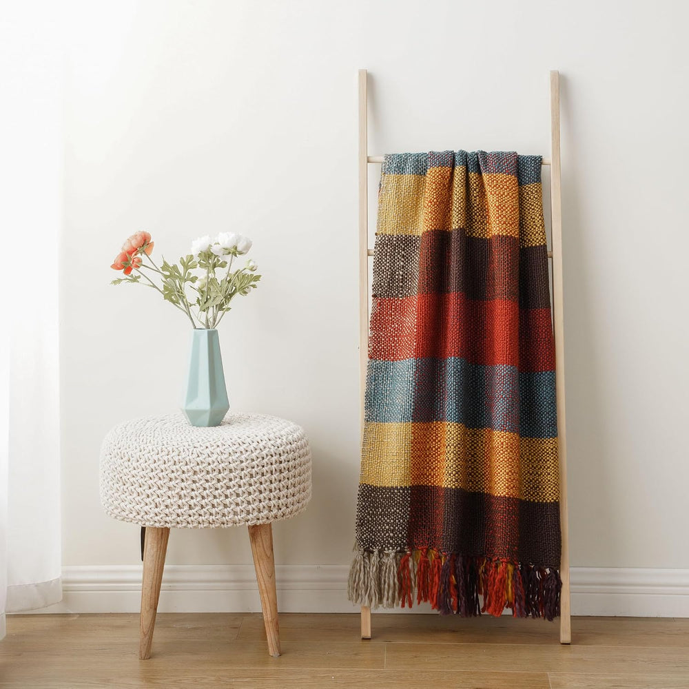 Fall Plaid Throw Blanket for Couch, Rustic Knit Throw Blanket 50"x60"