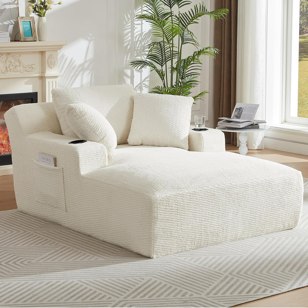 49.2" Oversized Chaise Lounge Chair Indoor,Faux Fur Boneless Reading Cha...