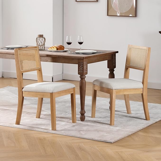 Westice Rattan Dining Chairs Set of 6, Farmhouse Natural Dining Room Chairs w...