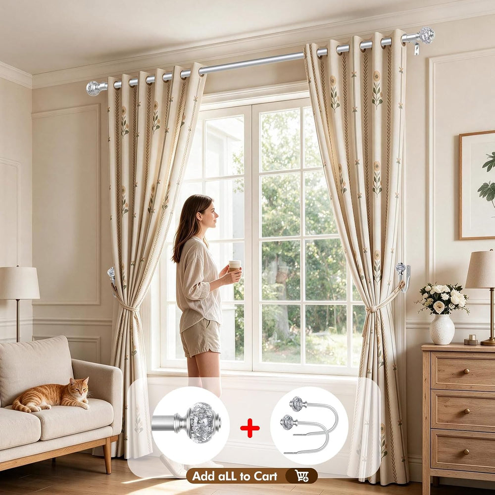 USFOOK Silver Curtain Rod 32 to 58 Inch, Decorative Drapery Rods, 2 Pack