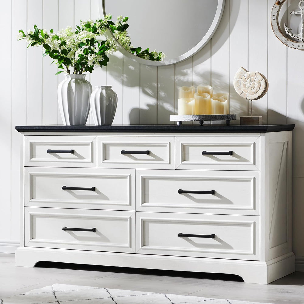 ACCOHOHO 7 Drawer Dresser, 52" Wide Farmhouse Chest for Bedroom, Off White