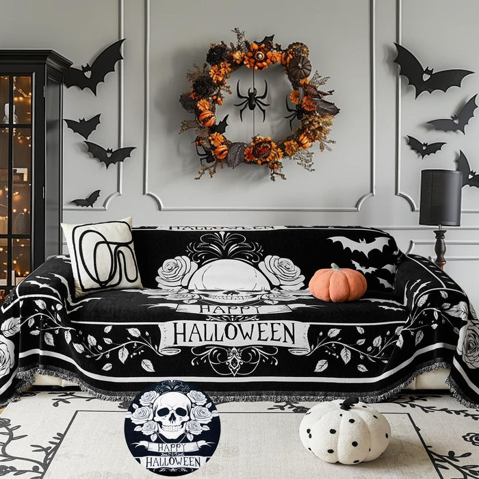 EVENHUG Halloween Sofa Cover Soft Washable Reversible Couch Cover Halloween Home Decoration Sofa Slipcovers for 2-3 Cushion Couch Chenille Furniture Protecror for Pets Dogs (71"x118")