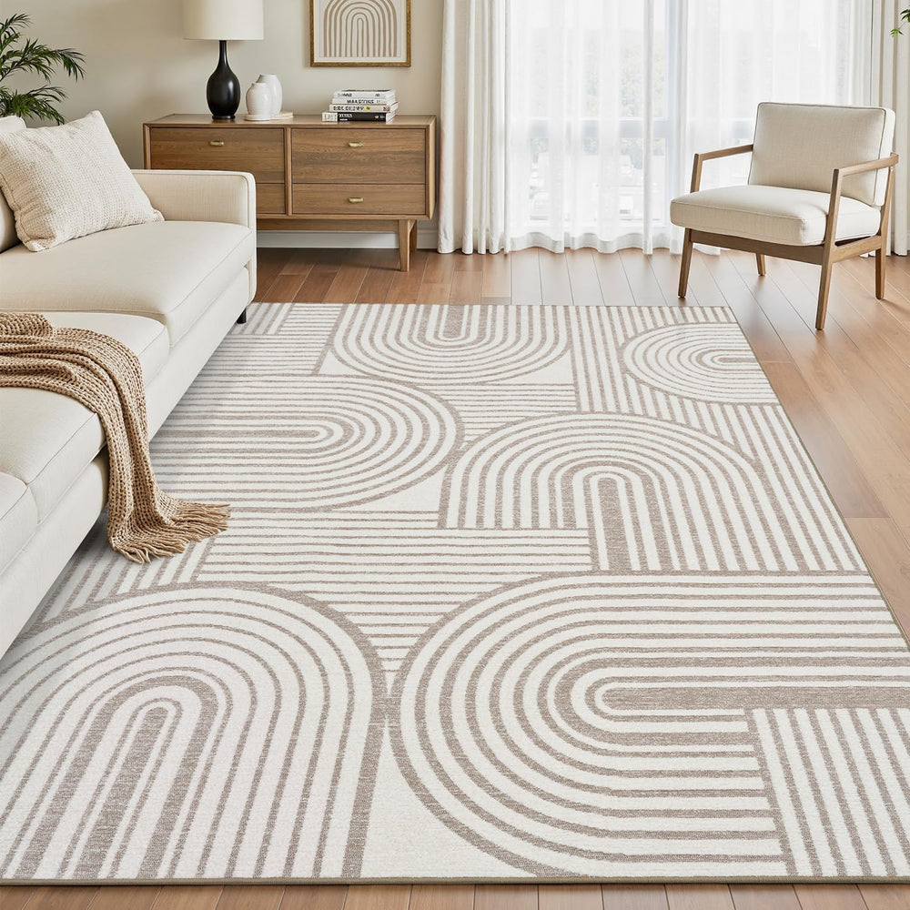 Beige Neutral 5x7 Area Rugs Textured Tufted Rugs for Living Room Bedroom Rug-...