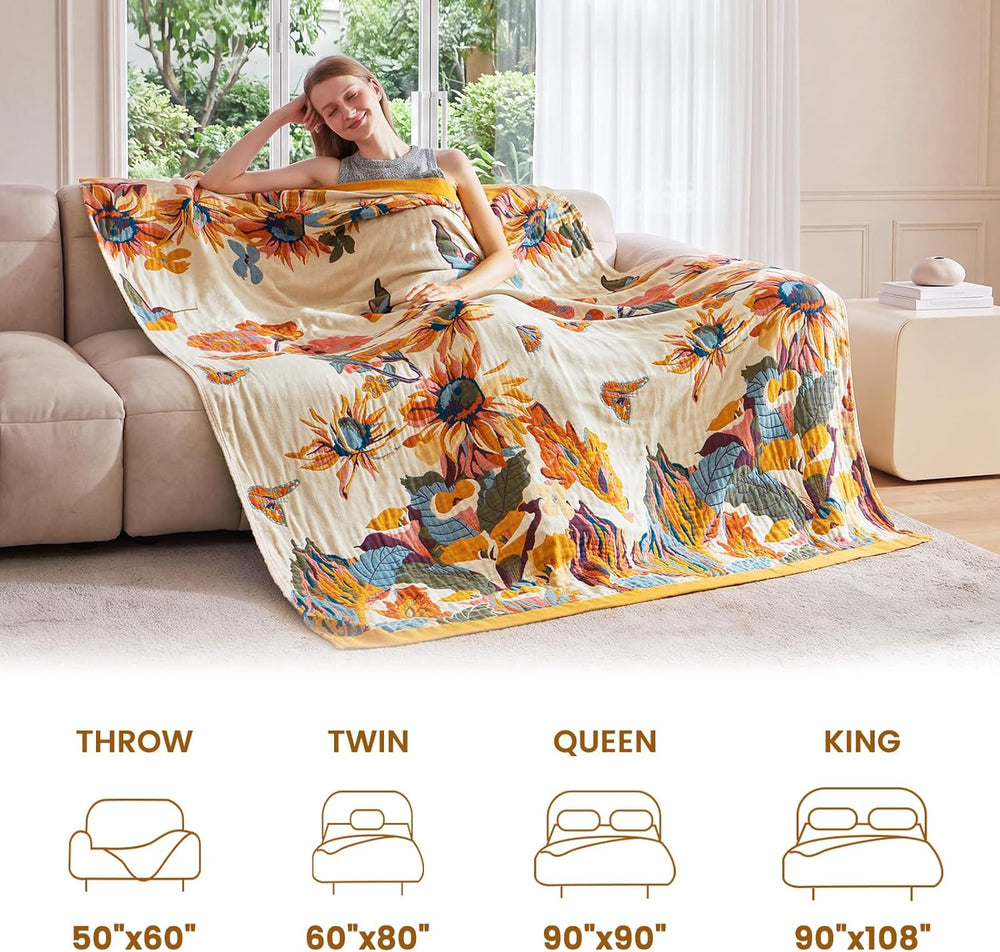 MSGKV Boho Throw Blanket 90"x90" Cotton Blanket for Bed, Queen Size...