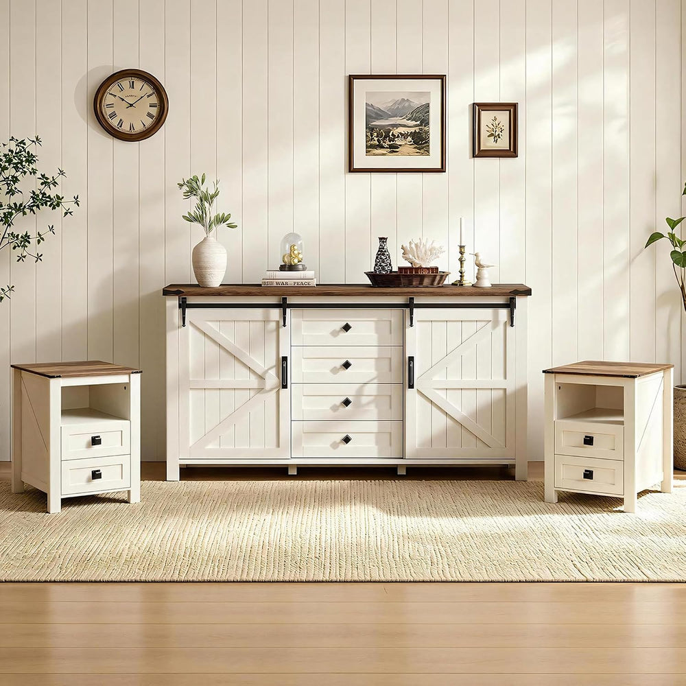 AMERLIFE 3-Piece White Bedroom Set with 4-Drawer Dresser & 2 Nightstands