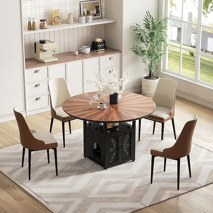 47" Round Dining Table Set for 4-6 People, Large Farmhouse Kitchen Dinin...