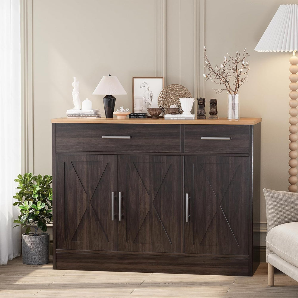Shintenchi Modern Farmhouse Sideboard Buffet Cabinet,Barn Doors Buffet Cabine...