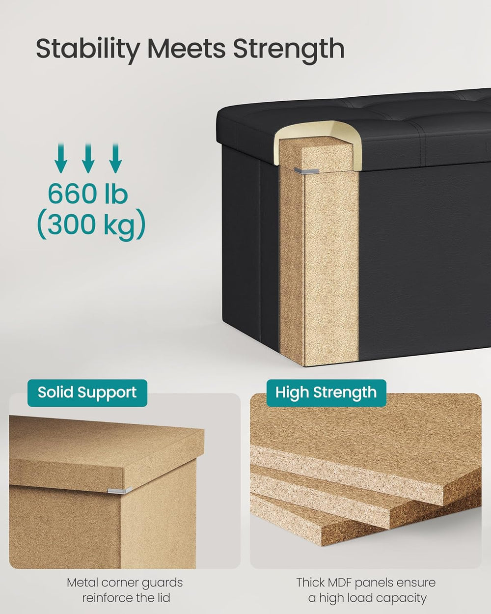 SONGMICS MAZIE Collection - 43 Inches Folding Storage Ottoman Bench, Ottoman ...