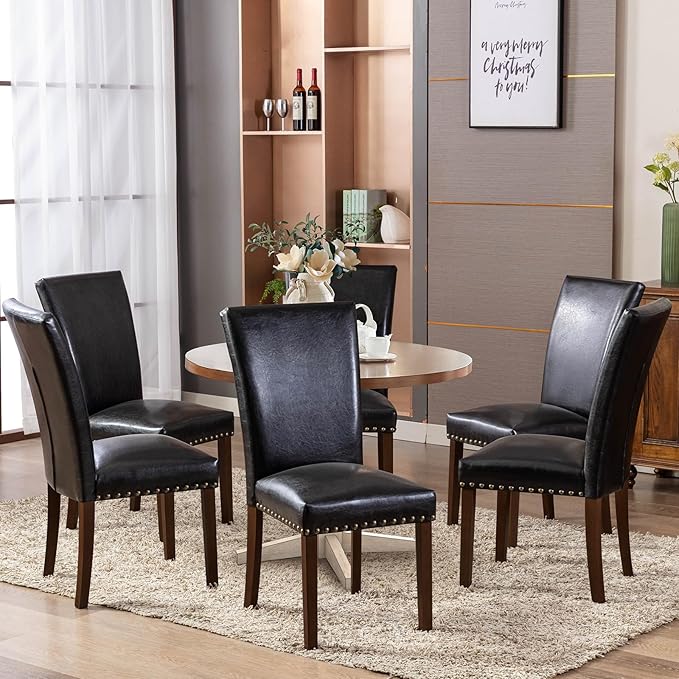 COLAMY Upholstered Parsons Dining Chairs Set of 2, PU Leather Dining Room Kit...