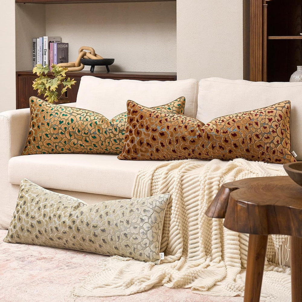 Alerfa Brown Floral Throw Pillow Cover 14 x 36 Inch Cut Velvet Rectange Luxur...
