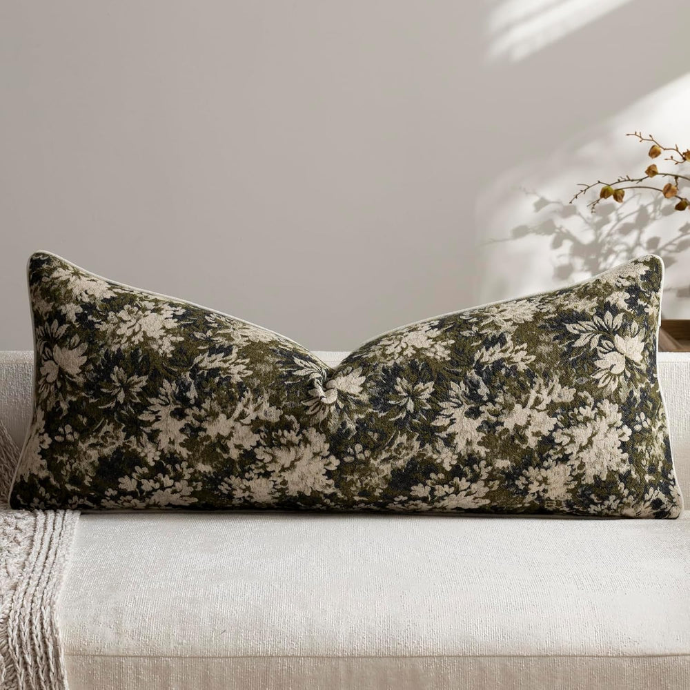 DEZENE Pack of 1 Vintage Floral Lumbar Pillow Covers 14x36 Boho Farmhouse Acc...