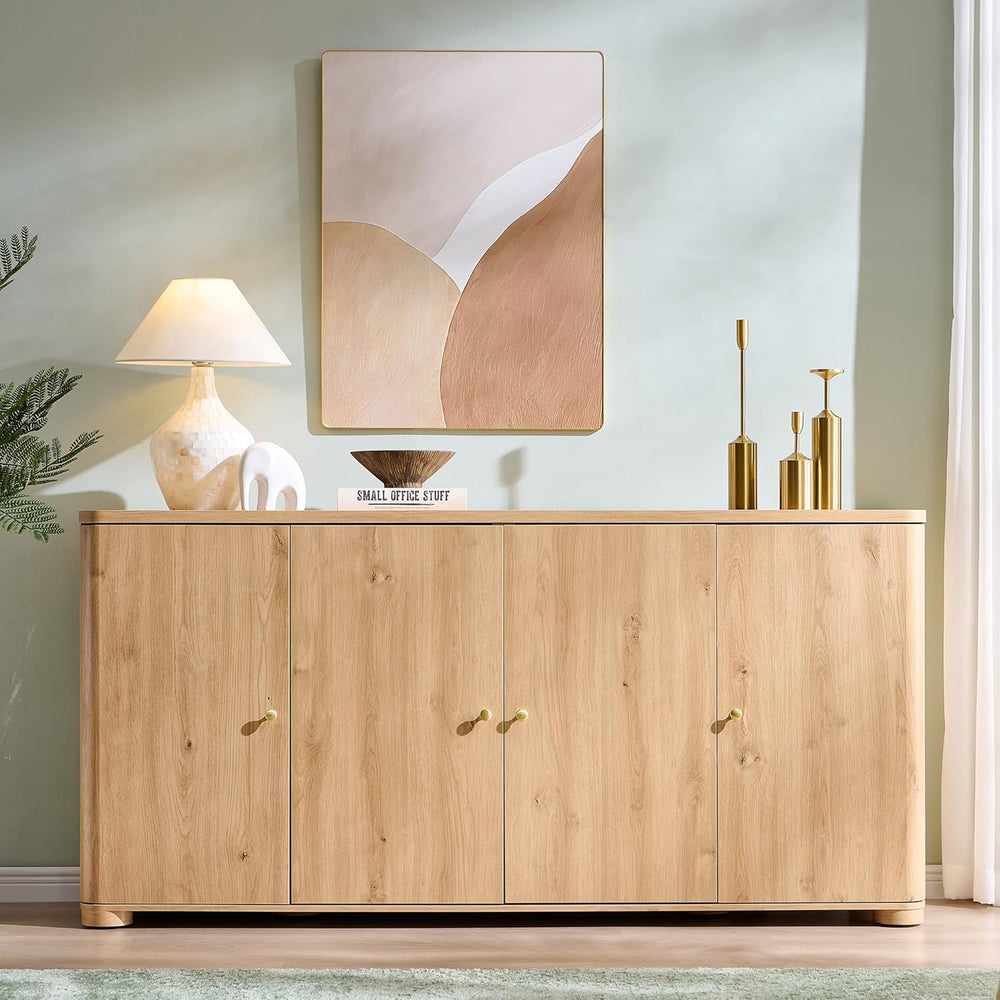 IFGET Curved Buffet Cabinet with Doors, 66" Large Sideboard Buffet Stora...
