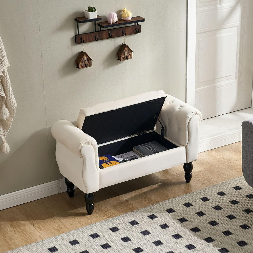 Armed Storage Bench for End of Bed, Modern Velvet Ottoman Bedroom Bench with ...