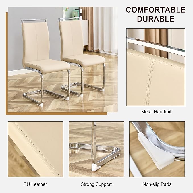 AZmac Modern Leather Dining Chairs Set of 4,Armless Kitchen Chairs,Dining Roo...