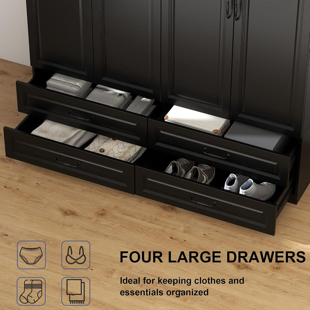 Black Armoire Wardrobe Closet: 88" Extra Tall Wardrobe Closet with 4 Dra...