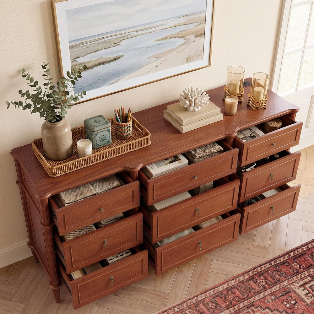 STO'SENSE 63" 9-Drawer Dresser with Power Outlet, Architectural Wood...