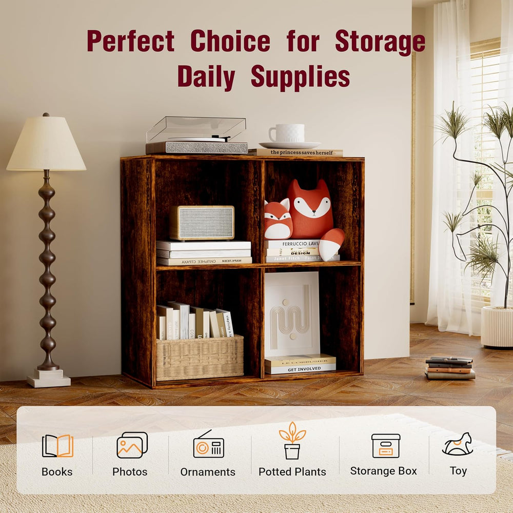 Book Shelf, Wooden Cube Storage Organizer with 11" Open Cubes, Stackable...
